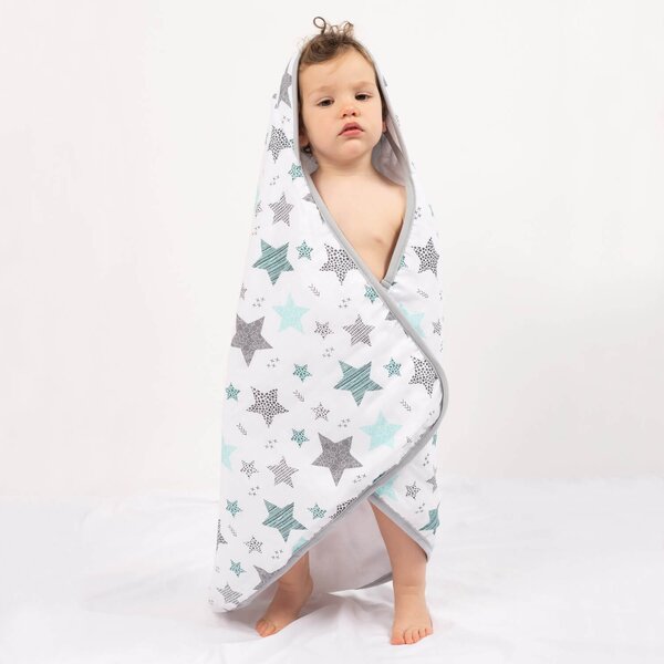 Prosop bebe 80x80 cm cu doua fete muselina si frotir Kidizi All Mint Stars