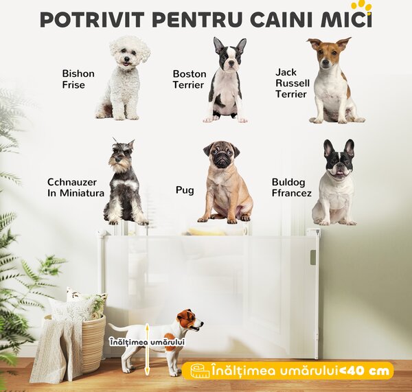 PawHut Gard Extensibil pentru Câini 0-144cm cu Blocare Automată, Alb | Aosom Romania
