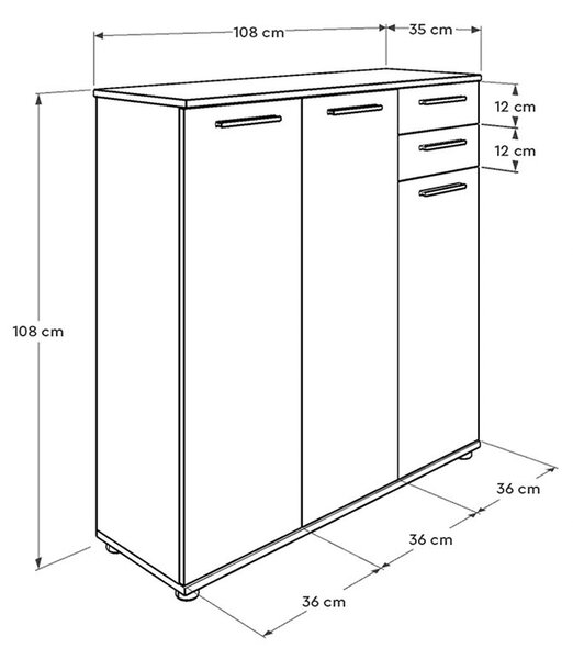 Pantofar Adore Trendline, 3 usi si 2 sertare, 10 rafturi, Alb, 108x108x35 cm