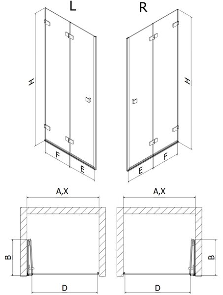 Mexen, Ușă de duș pliabilă Mexen Lunar-F dreapta 65 cm, transparentă, auriu periat - 836-065-000-55-00-P