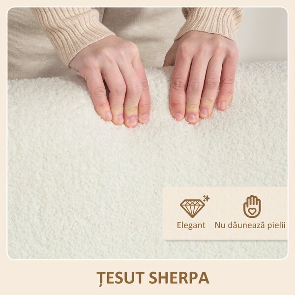 HOMCOM Fotoliu de Living din Material Sherpa și Lemn Stil Nordic, Crem | Aosom Romania