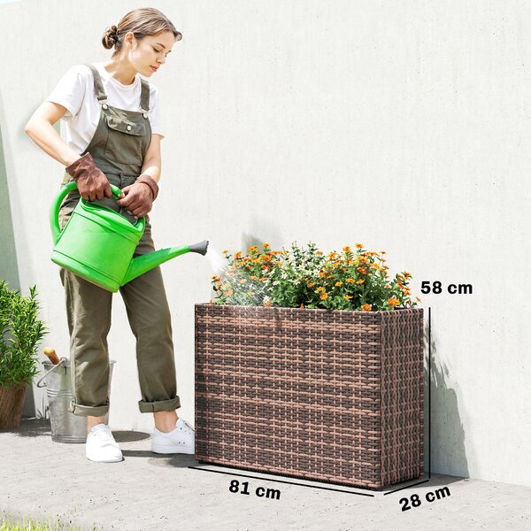 Outsunny Strat Înălțat pentru Grădină 45L din Ratan, cu Orificii de Drenaj și Picioare Reglabile, Maro | Aosom Romania