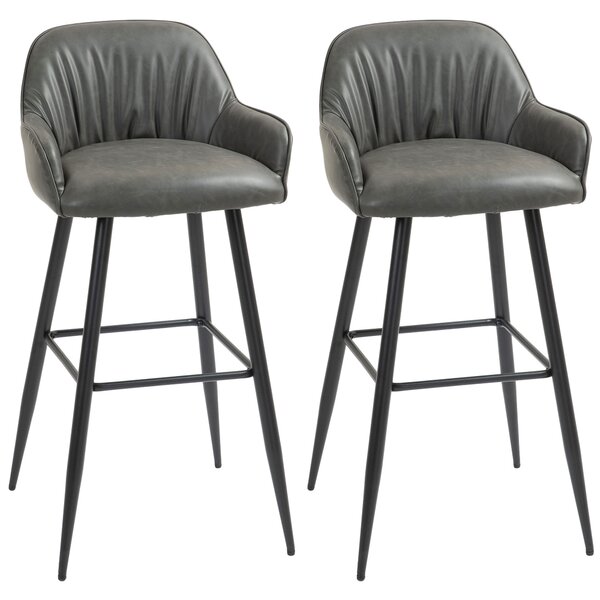 HOMCOM Set 2 Scaune de Bar din Piele Ecologică PU, Scaune Înalte cu Suport pentru Picioare, 52x53x99 cm, Gri Închis | Aosom Romania