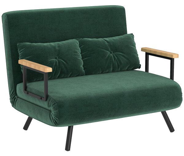 HOMCOM Canapea Pat de 2 Locuri cu Spătar Reglabil pe 5 Nivele, Canapea Pat Pliabilă cu 2 Perne, 102x73x81 cm, Verde | Aosom Romania