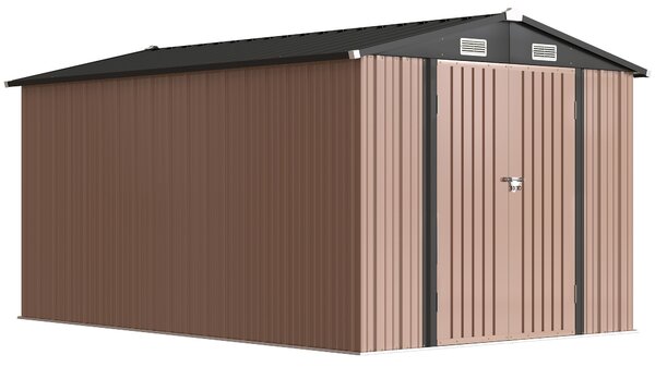 Outsunny Magazie de Grădină din Metal 364 x 238 cm cu 4 Grile de Ventilație și Uși Duble cu Încuietoare, Maro | Aosom Romania