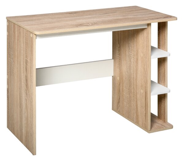 HOMCOM Birou Modern pentru Computer cu Raft cu 3 Etajere, Birou Modern din Lemn, 100x44x74 cm, Natural | Aosom Romania