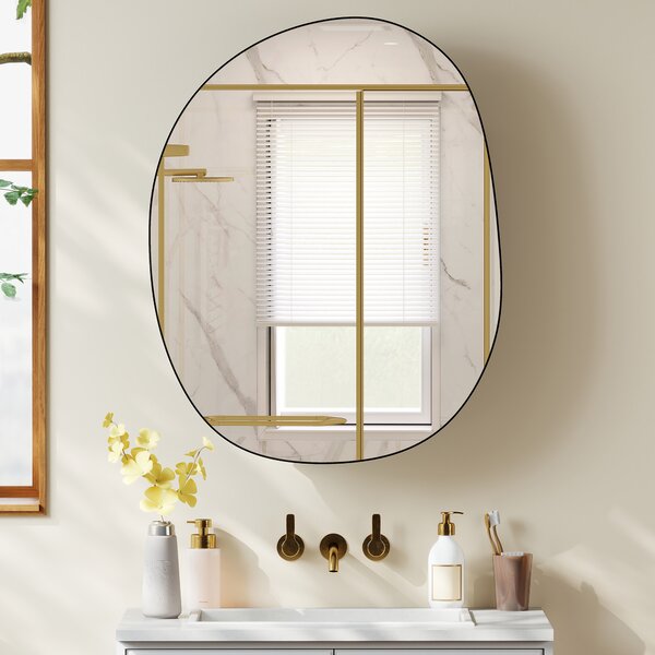 HOMCOM Dulap Baie cu Oglindă și 3 Rafturi, 61x12x79 cm, Formă Neregulată, Dulap Montabil pe Perete, Negru | Aosom Romania