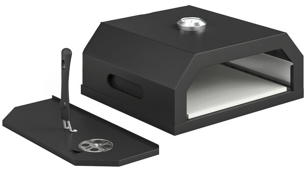 Outsunny Mini Cuptor pentru Pizza din Metal cu Piatră din Cordierit și Termometru Integrat, 53x40x18,5 cm, Negru | Aosom Romania