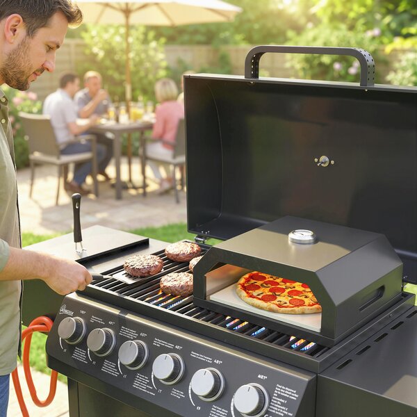 Outsunny Mini Cuptor pentru Pizza din Metal cu Piatră din Cordierit și Termometru Integrat, 53x40x18,5 cm, Negru | Aosom Romania