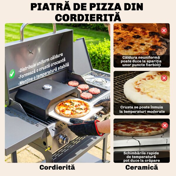 Outsunny Mini Cuptor pentru Pizza din Metal cu Piatră din Cordierit și Termometru Integrat, 53x40x18,5 cm, Negru | Aosom Romania