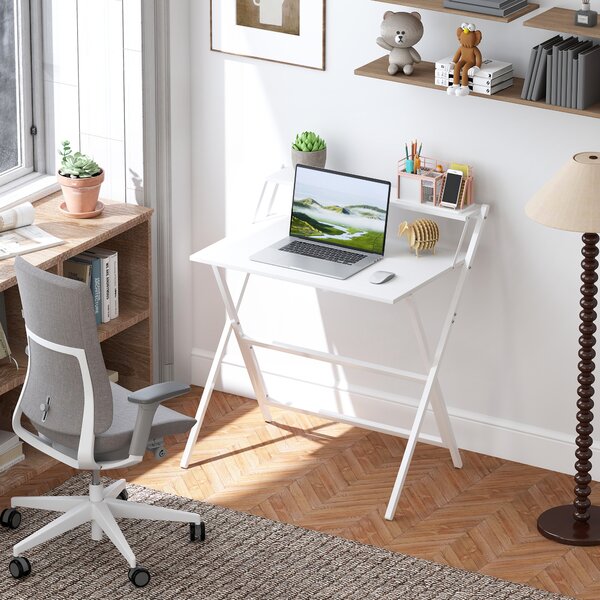 HOMCOM Birou Pliabil cu Poliță pentru Monitor, 81.5x62x86.5 cm Alb | Aosom Romania