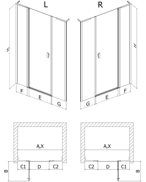 Mexen Mist L ușile de duș batante 135 cm, transparente, aurii - 8A4L-135-001-50-00