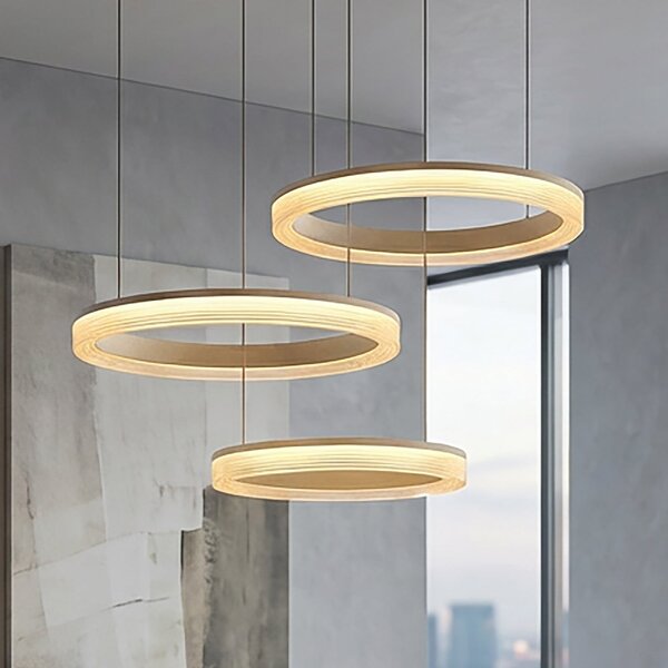 Searchlight Lampă suspendată LED Lumen Rings cu 3 becuri, culoare nisip, CCT, fier, dimabil, reglabil, Bej, Camera de zi / sufragerie, Metal, Modern