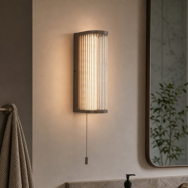 Searchlight Aplică de perete Rue, bronz, IP44, metal, sticlă, 3.000 K, reglabil, Bronz / Alamă Veche, Baie, Metal