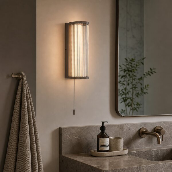 Searchlight Aplică de perete Rue, bronz, IP44, metal, sticlă, 3.000 K, reglabil, Bronz / Alamă Veche, Baie, Metal