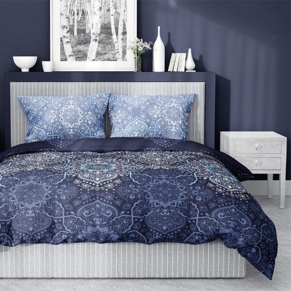 Lenjerie de pat albastră cu ornament 3 părți: 1ks 200x220 + 2ks 70 cmx80