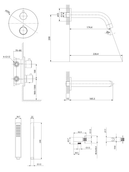Cersanit Zen set de duș ascuns cu termostat cupru S952-054