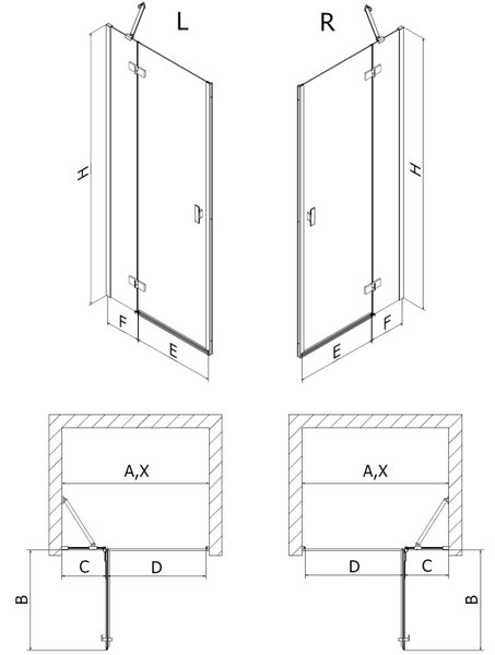Mexen Mist-H, ușă de duș cu 1 aripă, dreapta, 70 cm, sticlă transparentă, profil negru, 8A5-070-000-70-00-P