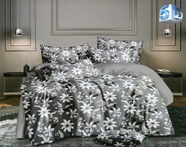 Lenjerie de pat din microfibră gri, cu motive florale 3 părți: 1buc 160 cmx200 + 2buc 70 cmx80