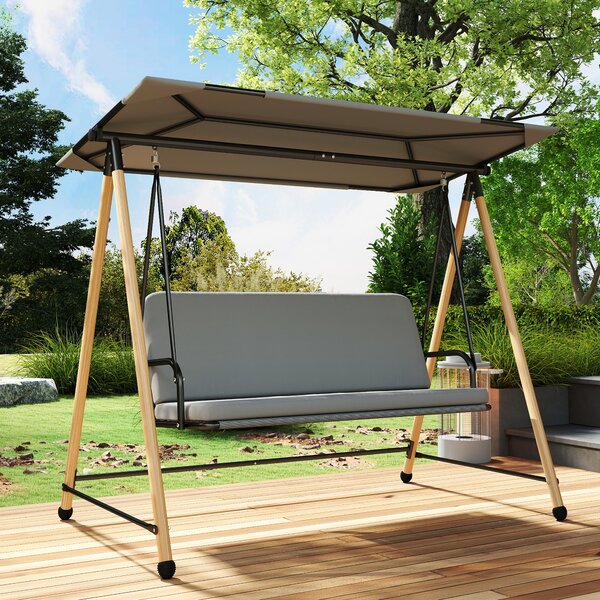 Outsunny Balansoar de Grădină cu 3 Locuri, cu Copertină Reglabilă Impermeabilă și Pernă Detașabilă, Capacitate Maximă 360 kg, 208 x 125 x 180 cm, Gri | Aosom Romania