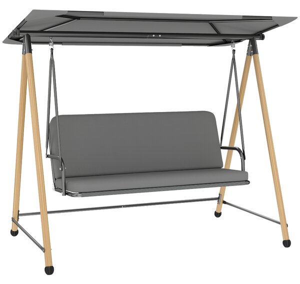 Outsunny Balansoar de Grădină cu 3 Locuri, cu Copertină Reglabilă Impermeabilă și Pernă Detașabilă, Capacitate Maximă 360 kg, 208 x 125 x 180 cm, Gri | Aosom Romania