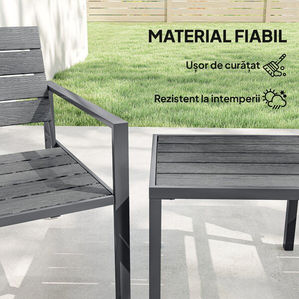 Outsunny Set Bistro Grădină 3 Piese pentru 2 Persoane, Masă și Scaune de Exterior cu Cadru Metalic, Mobilier din Plastic pentru Terasă | Aosom Romania