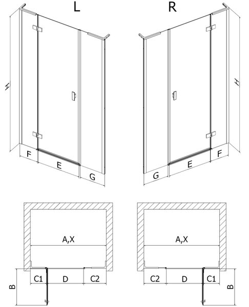 Mexen Mist-H L, ușă de duș cu 1 aripă stânga 120 cm, sticlă transparentă, profil auriu mat, 8A5L-120-001-55-00-L