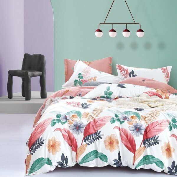 Lenjerie de pat colorată, exotică, cu model floral 3 părți: 1buc 180x200 + 2buc 70 cmx80