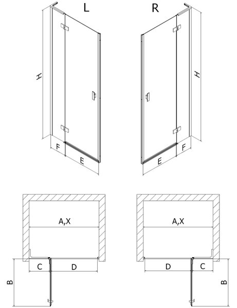 Mexen Mist-H L, ușă de duș cu 1 canat stânga 75 cm, sticlă transparentă, profil mat cupră, 8A5L-075-000-65-00-L