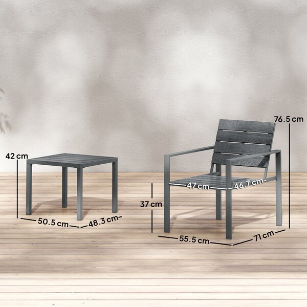 Outsunny Set Bistro Grădină 3 Piese pentru 2 Persoane, Masă și Scaune de Exterior cu Cadru Metalic, Mobilier din Plastic pentru Terasă | Aosom Romania