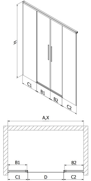 Mexen Rox Uși de duș glisante Duo 180 cm, transparent, crom - 8C2-180-002-01-00