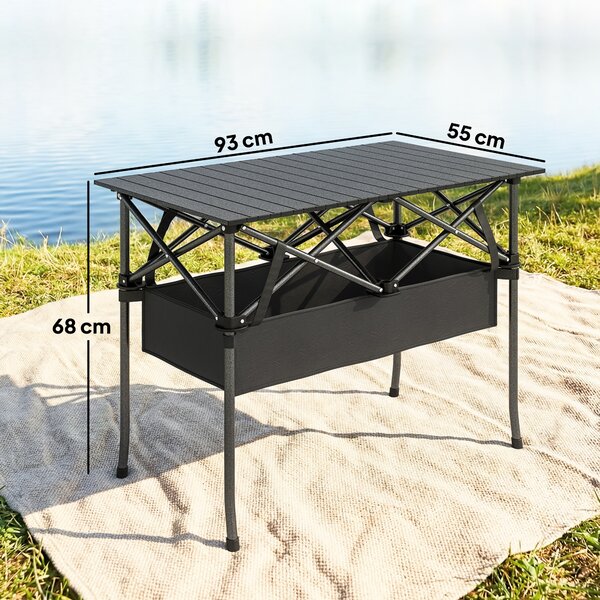 Masă de Picnic Pliabilă și Portabilă Outsunny cu Plasă de Depozitare și Geantă pentru Transport, pentru Camping și Exterior, Negru | Aosom Romania