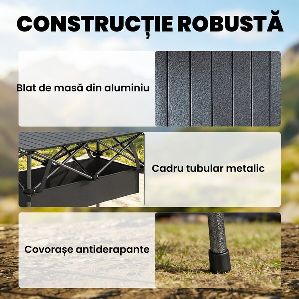 Masă de Picnic Pliabilă și Portabilă Outsunny cu Plasă de Depozitare și Geantă pentru Transport, pentru Camping și Exterior, Negru | Aosom Romania