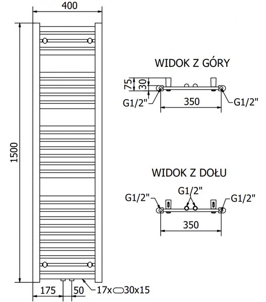 Mexen Hades radiator electric 1500 x 400 mm, 600 W, negru - W104-1500-400-2600-70
