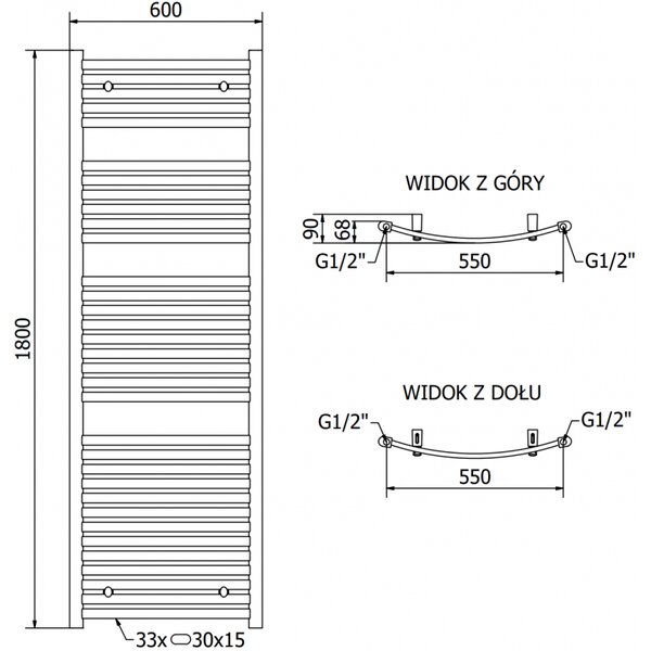 Mexen Helios, element electric de încălzire 1800 x 600 mm, 900 W, crom, W103-1800-600-2900-01