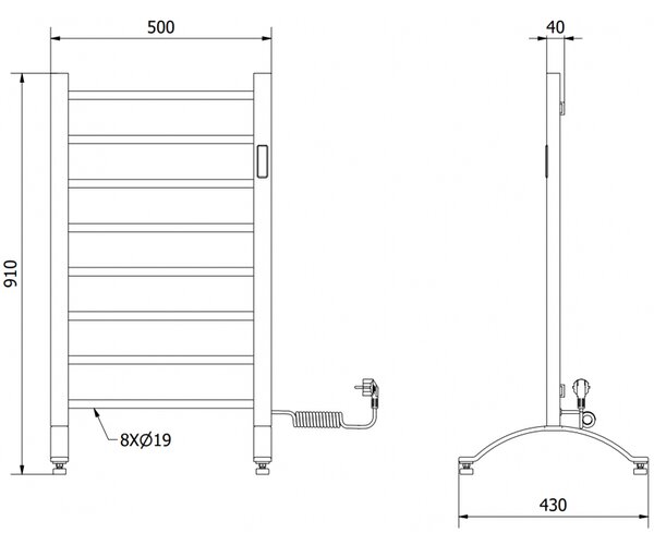 Mexen Oso, încălzitor electric în picioare 910x500 mm, 200 W, negru, W304-0910-500-00-70