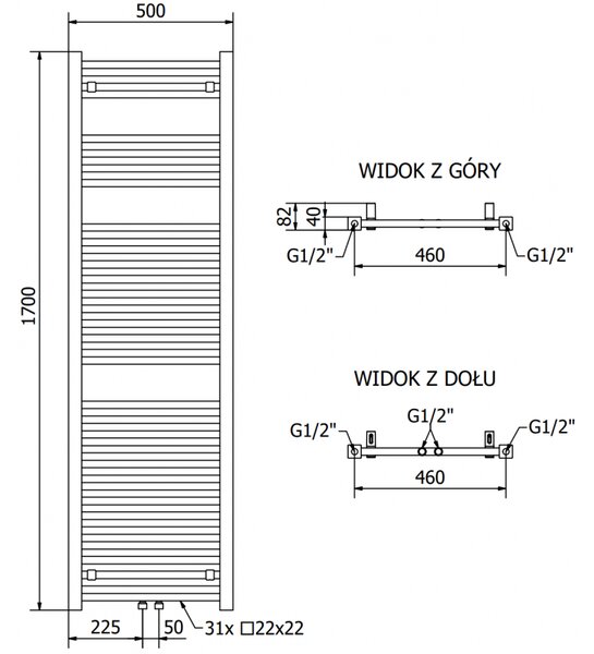 Mexen Pluton, element electric de încălzire 1700x500 mm + tijă de încălzire 900 W, alb, W106-1700-500-2900-20