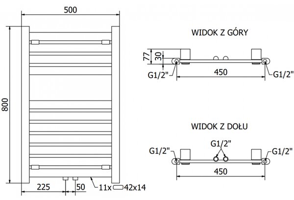 Mexen Uran, element electric de încălzire 800x500 mm + tijă de încălzire 300 W, crom, W105-0800-500-2300-01