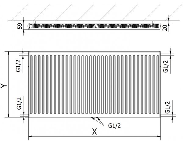 Radiator panou Mexen CC11 400 x 1100 mm Conexiune centrală inferioară 713 W Alb W6C11-040-110-00