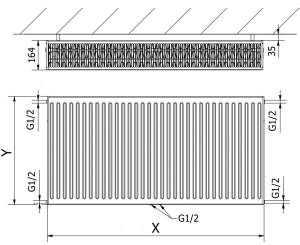 Mexen CC33 Radiator panou 300 x 2200 mm Conexiune centrală inferioară 2936 W Negru W6C33-030-220-70