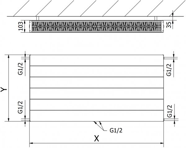 Mexen Line CCL22, radiator panou 600 x 1600 mm, racord central jos, 2532 W, antracit, W6C22L-060-160-66