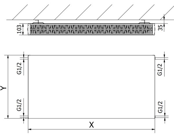 Mexen, radiator panou Mexen Flat CF22 600 x 400 mm, racord lateral, 633 W, negru - W422F-060-040-70