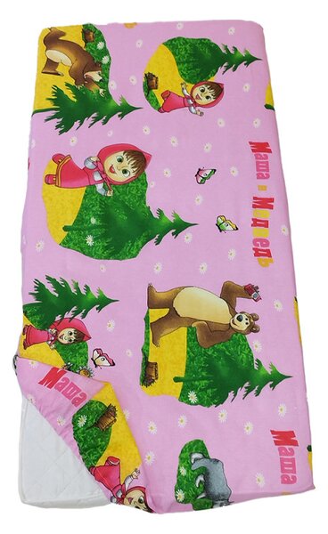 Cearceaf patut 120x60 cm, cu elastic, masha and bear, bumbac 100%