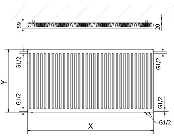 Mexen, Radiator panou Mexen CV11 600 x 2800 mm, racord inferior, 2613 W, antracit - W611-060-280-66
