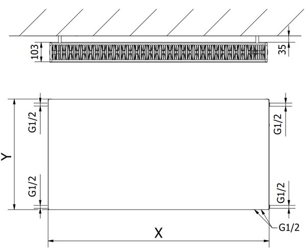 Mexen, Radiator cu panou plat Mexen CVF22 600 x 600 mm, conexiune inferioară, 949 W, negru - W622F-060-060-70