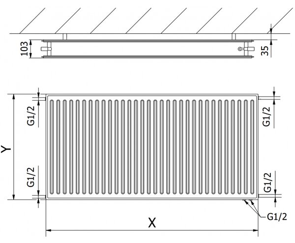 Mexen CVH20 Radiator panou igienic 900 x 2800 mm, racord inferior, 4313 W, alb, W620H-090-280-00