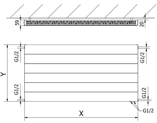 Mexen, radiator panou Mexen Line CVL11 600 x 1200 mm, conexiune inferioară, 940 W, alb - W611L-060-120-00