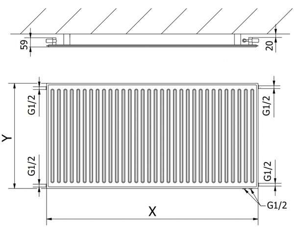 Mexen CVH10 Radiator panou igienic 400 x 1800 mm, racord inferior, 778 W, antracit, W610H-040-180-66