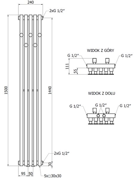 Mexen, Calorifer decorativ de baie Mexen Flux 1500 x 240 mm, 450 W, alb - W127-1500-240-00-20