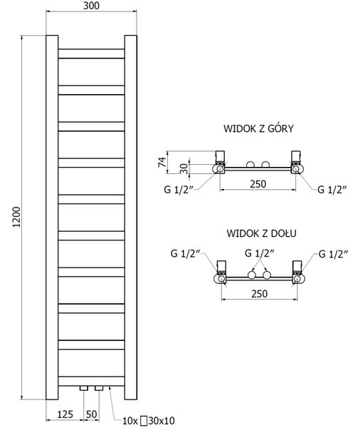 Mexen, calorifer baie Mexen Bolt 1200 x 300 mm, 189 W, cromat - W126-1200-300-00-01